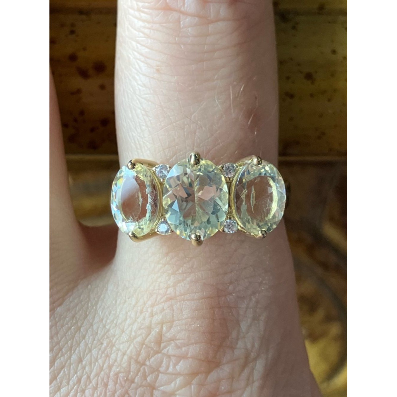 Natural Yellow Labradorite Sterling Silver Ring Size 9